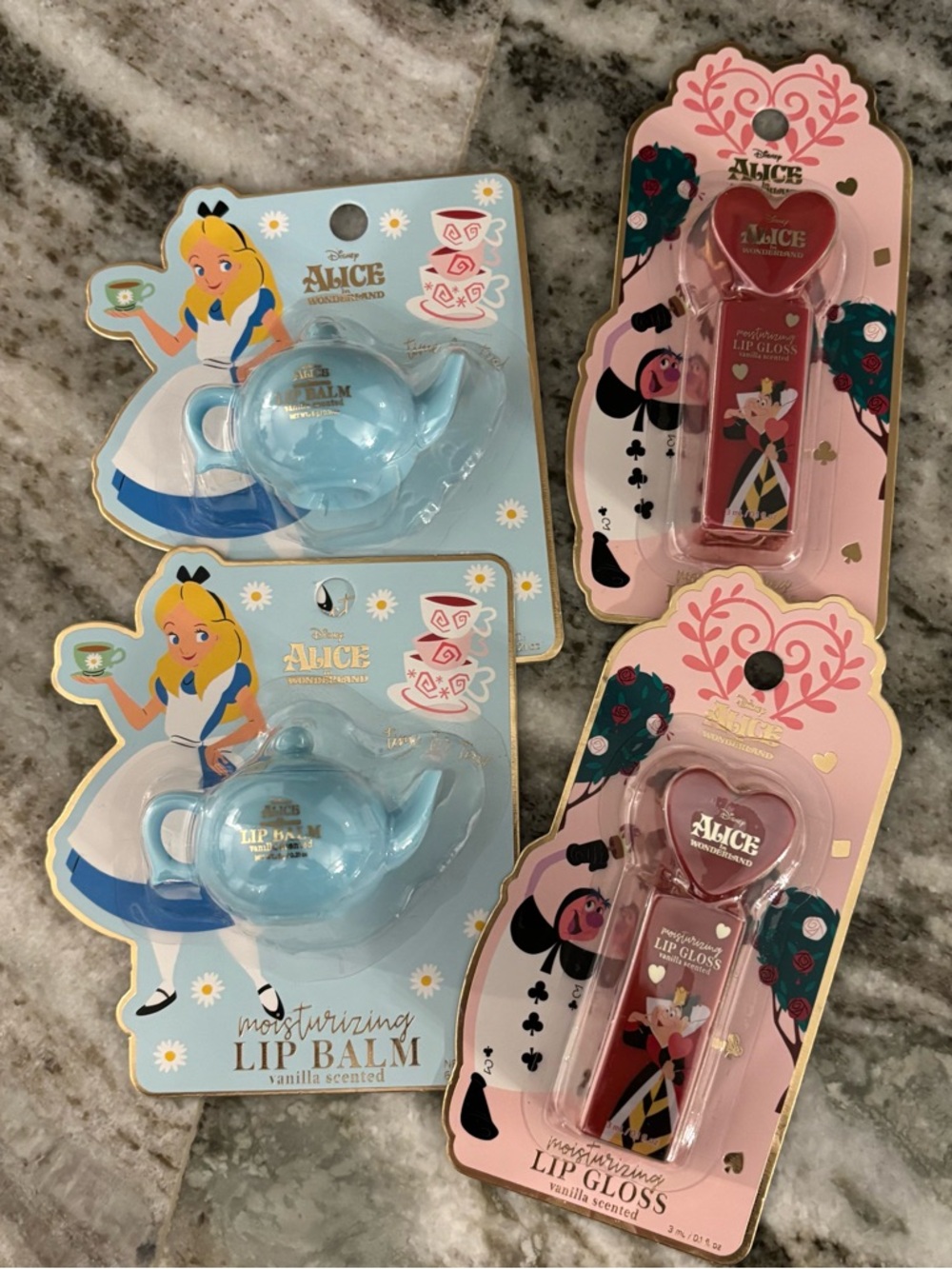 Disney Alice in Wonderland Blue Teapot Lip Balm & Pink Heart Lip Gloss Duo